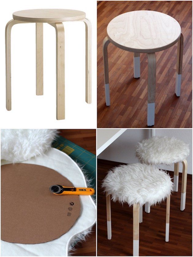 Tabouret fourrure blanc casa