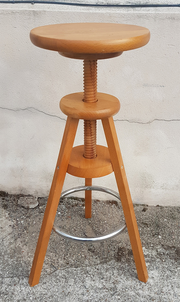 Tabouret à vis d'horloger en bois réglable hauteur