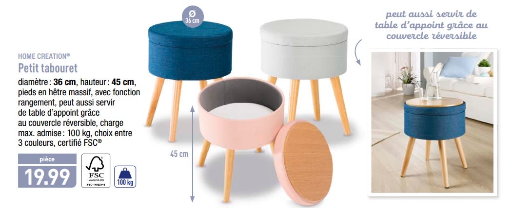Tabouret fourrure aldi