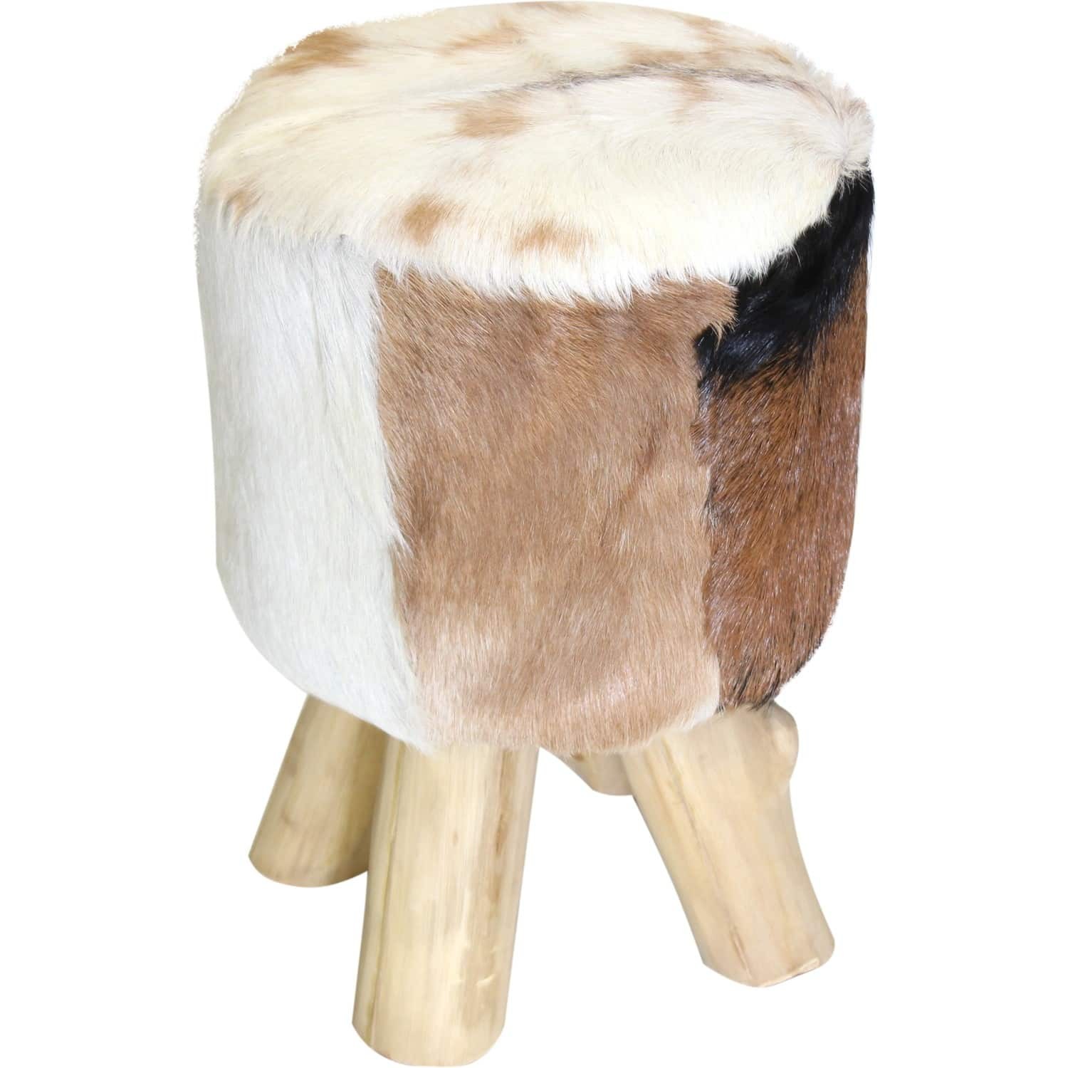 Tabouret fourrure pied bois