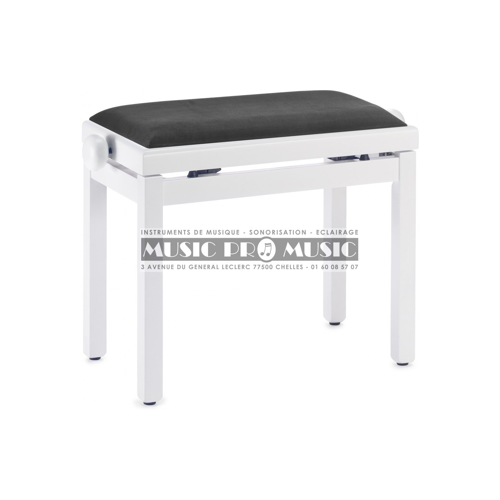 Banquette piano chene mat pelote velours noir