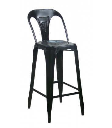 Tabouret de bar avec dossier metal et bois industriel