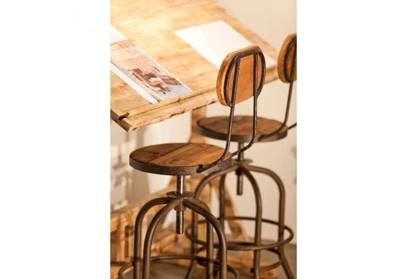 Tabouret de bar avec dossier metal et bois industriel