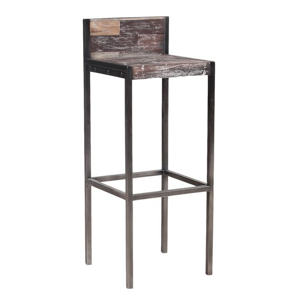 Tabouret metal et bois avec dossier