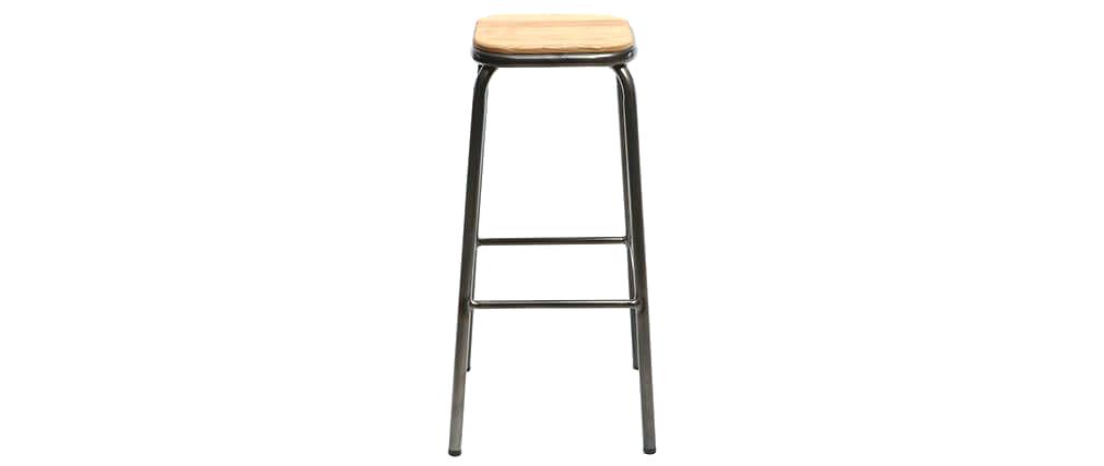 Tabouret de bar industriel effet inox vieilli lot de 2 usino