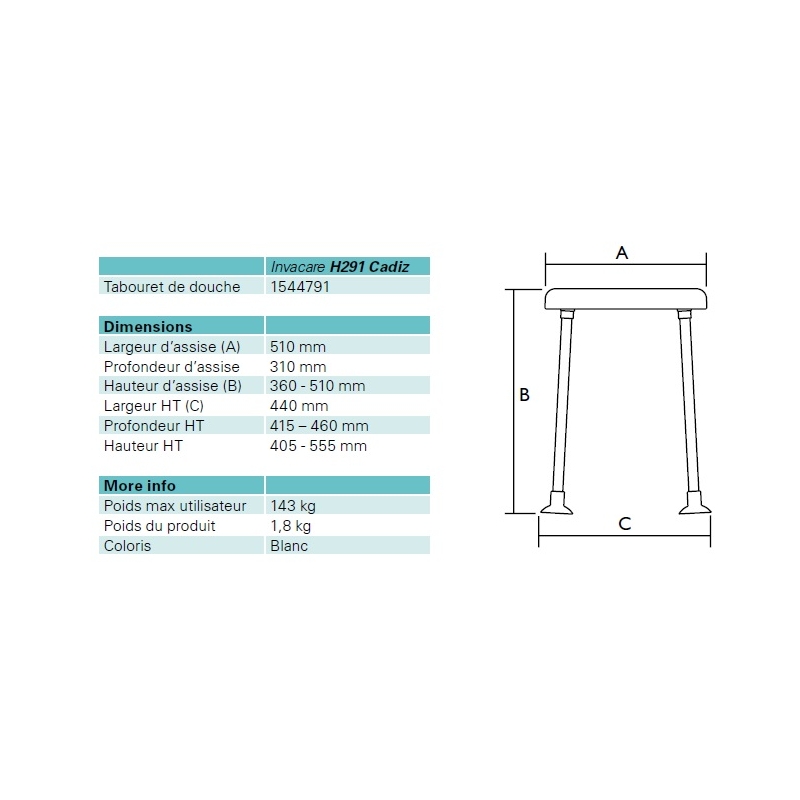 Tabouret de douche cadiz h291