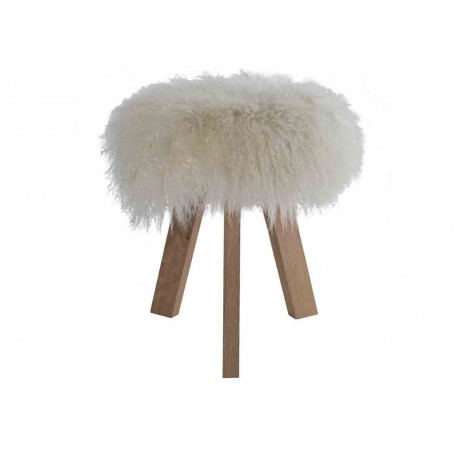 Tabouret bois et fourrure mouton