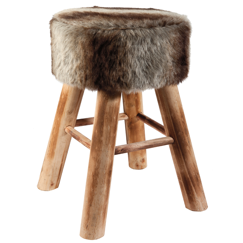 Tabouret fourrure blanche action