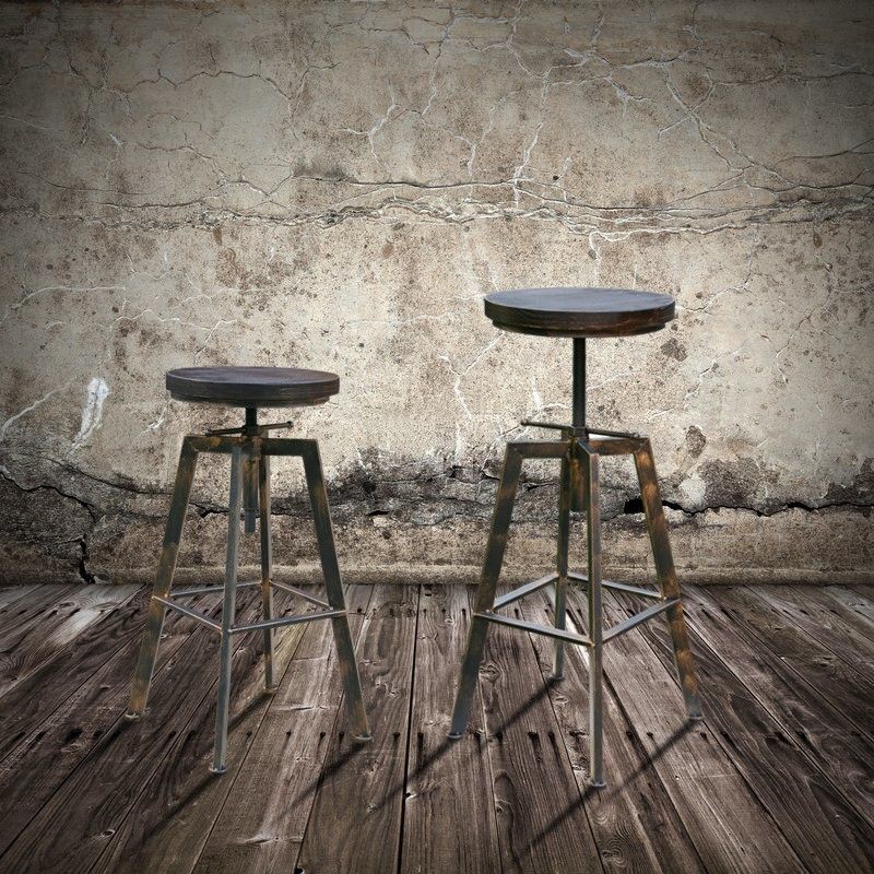 Tabouret de bar yako 2 réglable design luxe industriel design retro vintage métal & bois