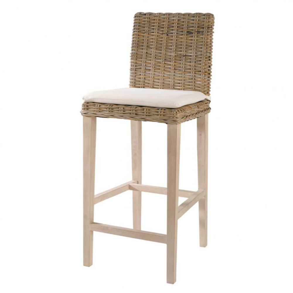 Tabouret de bar bois et rotin