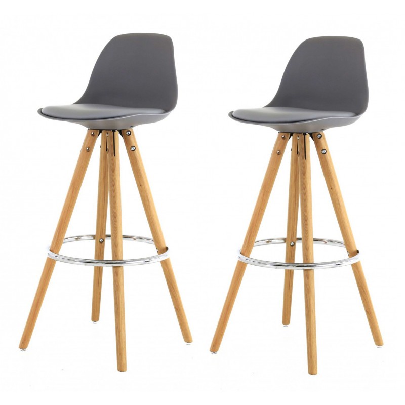 Tabouret de bar gris pied bois