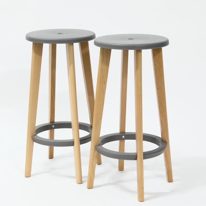 Tabouret de bar noir pieds bois