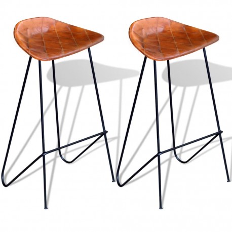 Tabouret de bar en cuir véritable marron