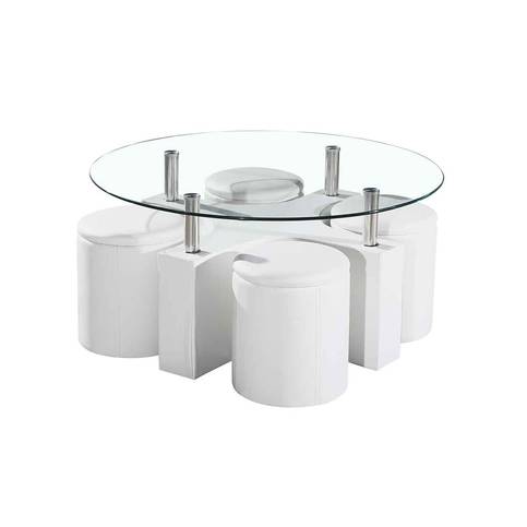Table basse ovale avec pouf