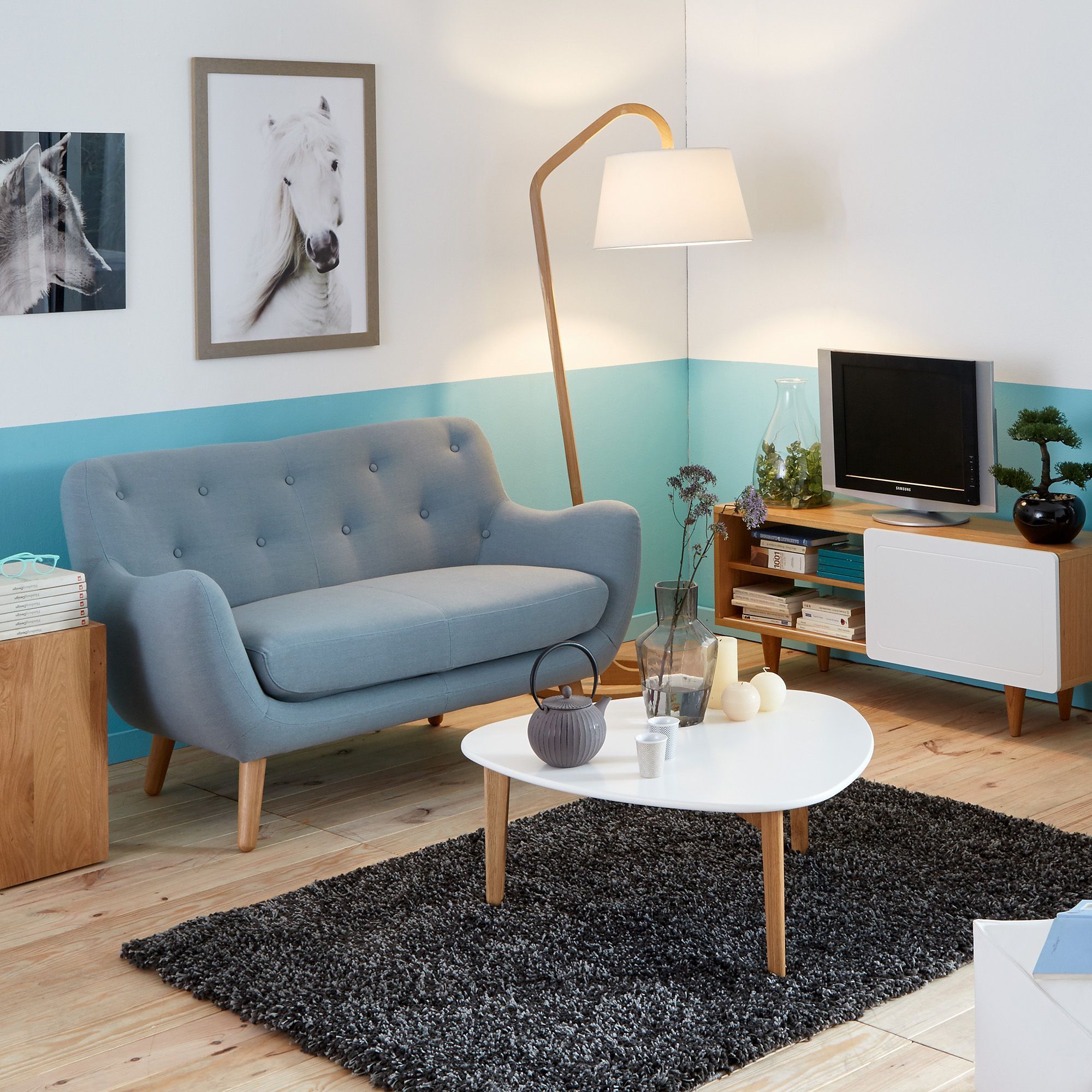 Table basse vintage scandinave blanche 80cm