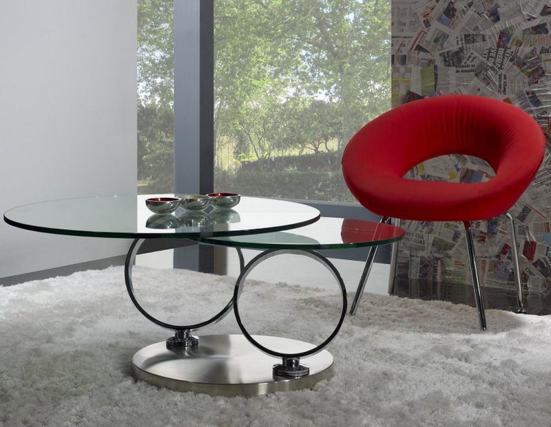 Table basse ronde en verre socle inox