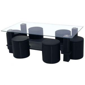Table basse avec 6 pouf blanc