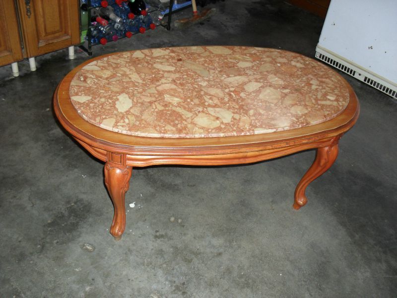 Table basse merisier marbre