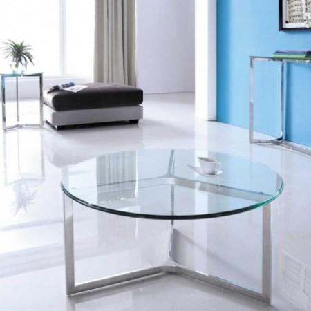 Table basse ronde de salon en verre