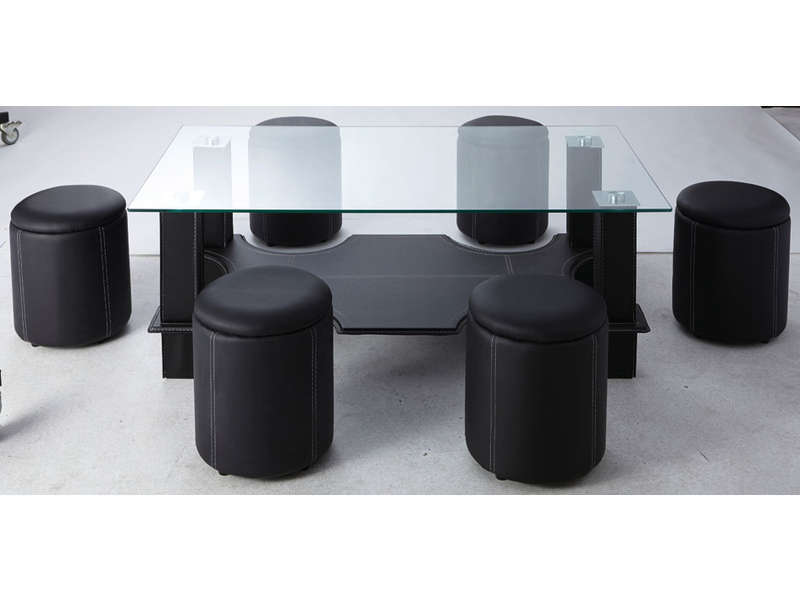 Table basse en verre avec 6 pouf