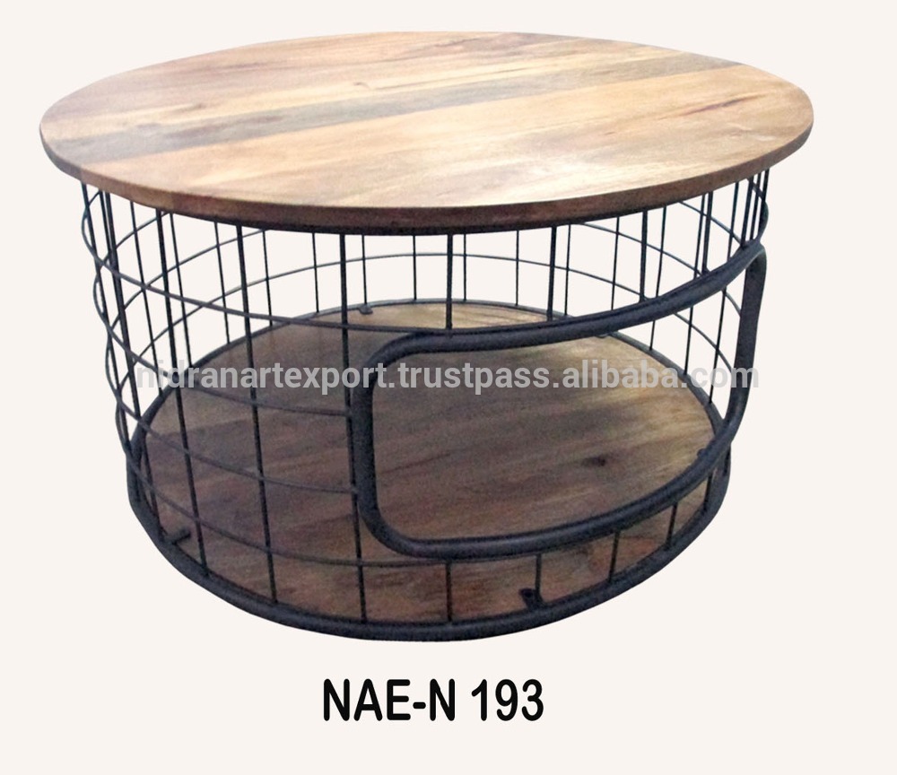 Table basse ronde fer et bois