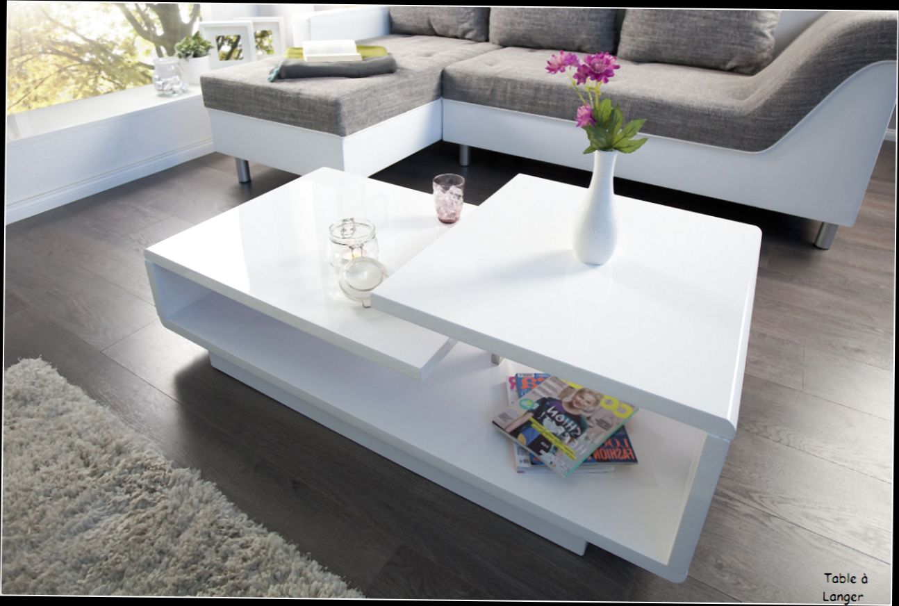 Table basse blanc laquée avec plateau en verre fumé willy