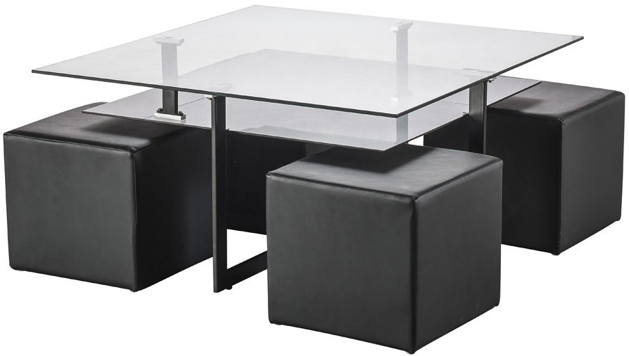 Table basse avec pouf noir