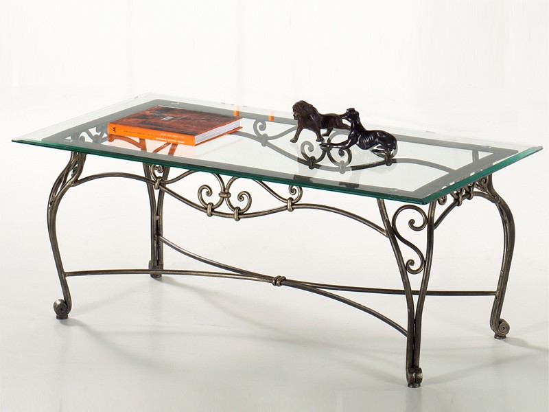 Table basse en verre et fer forgé