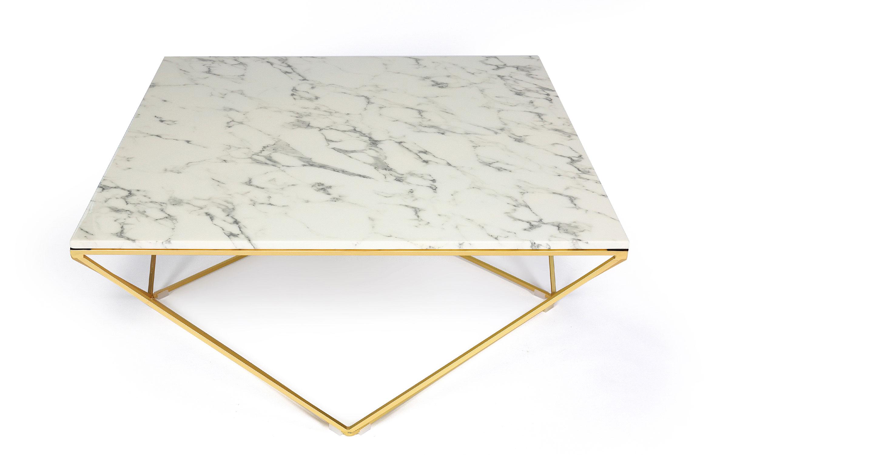 Table basse marbre pied laiton
