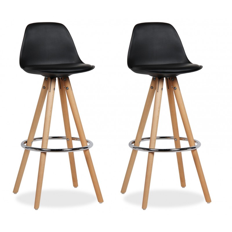 Tabouret de bar metal noir et bois