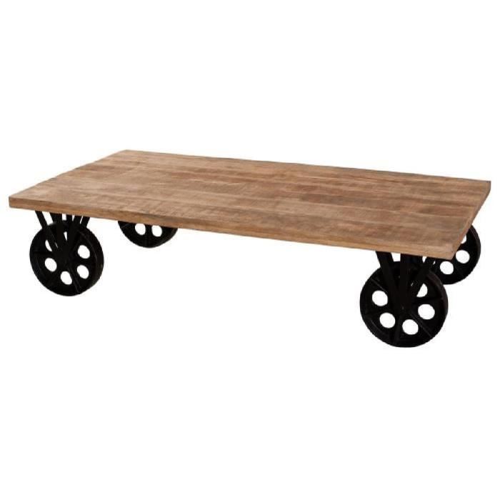 Table basse verre grosses roues