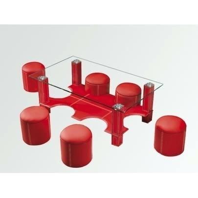 Table basse avec 6 poufs encastrables rouge