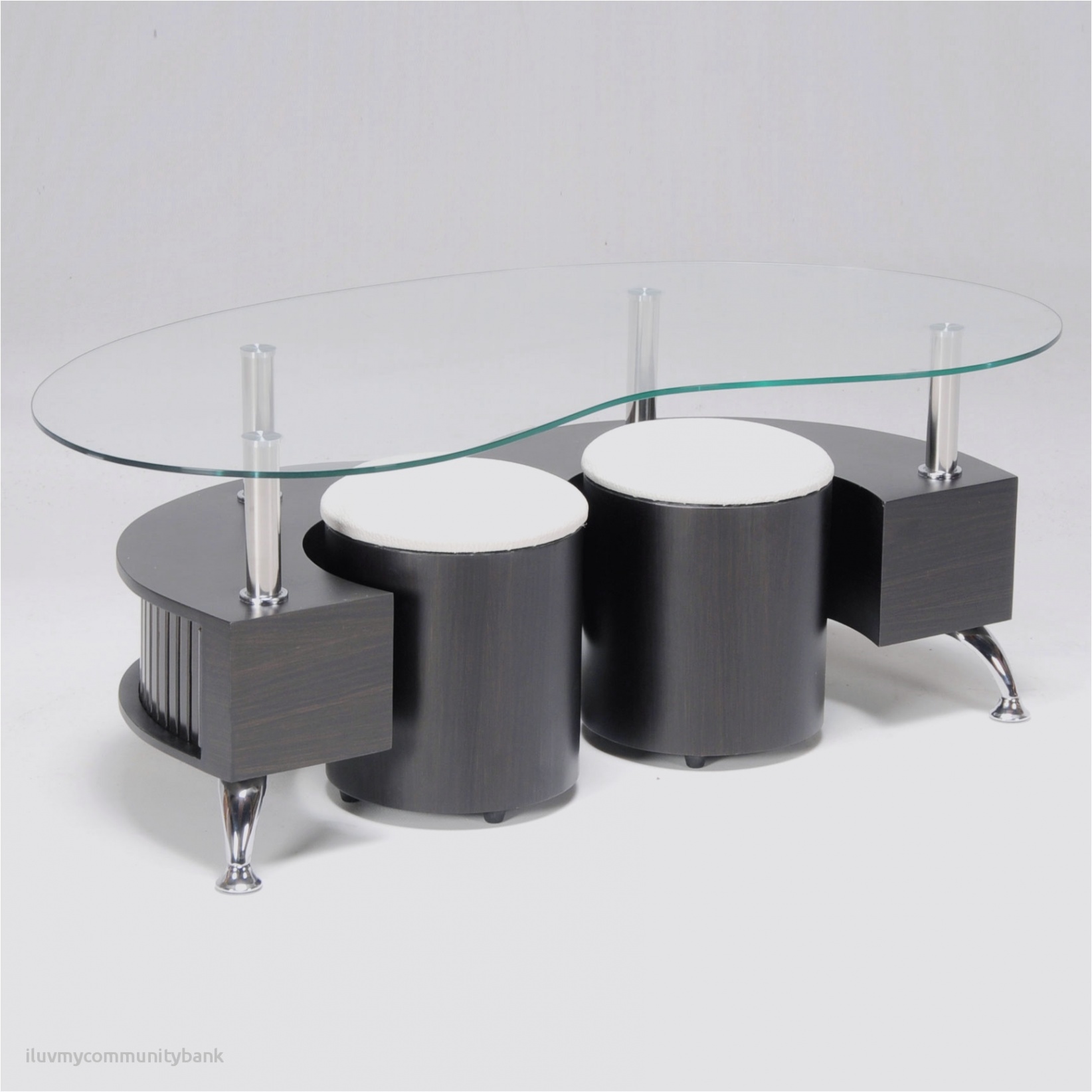 Table basse avec poufs en verre