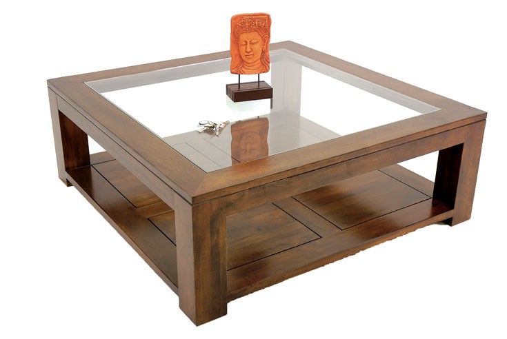 Table basse bois et verre