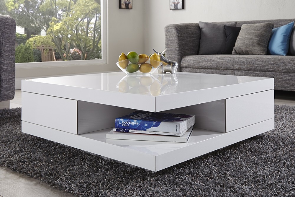 Table basse design blanc laqué pas cher