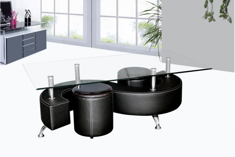 Table basse en verre avec pouf pas cher