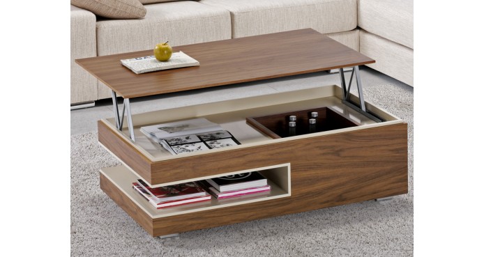 Table basse relevable sur roulette