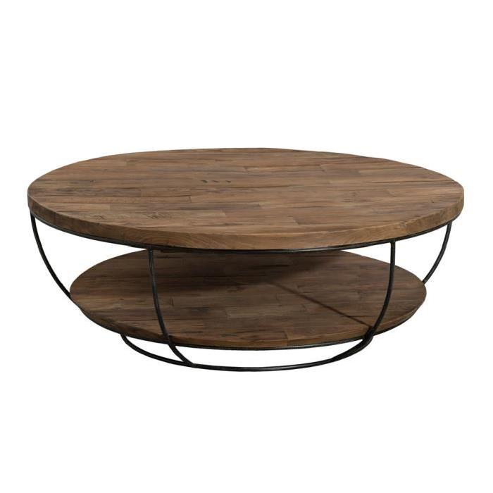 Table basse ronde bois fer forgé