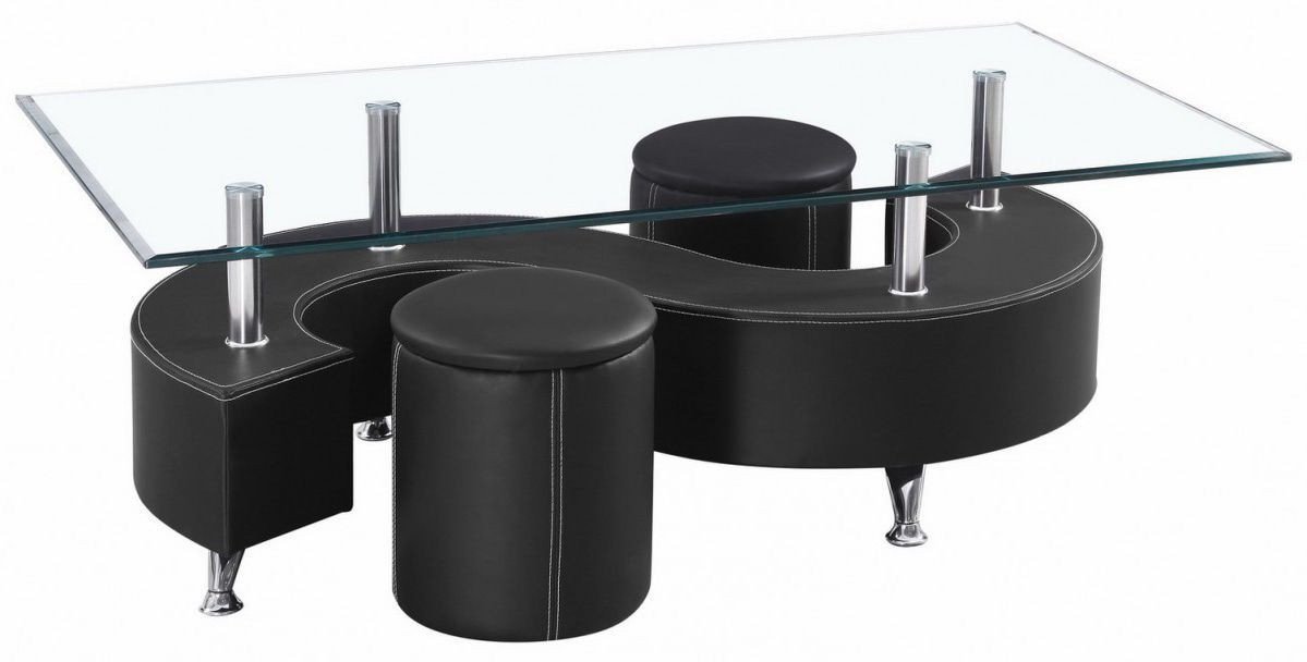 Table basse en verre avec pouf noir