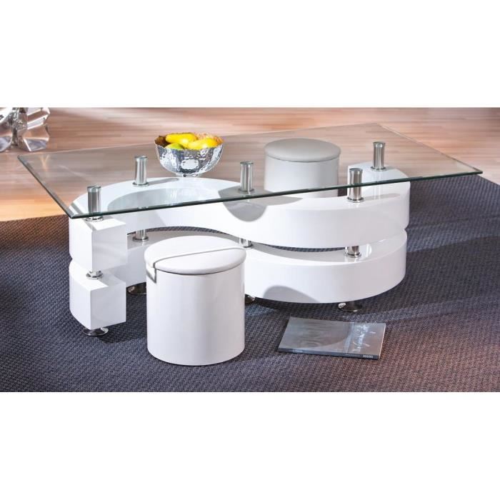Table basse en verre et pouf