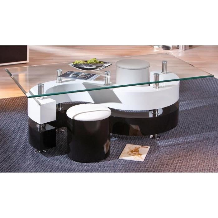 Table basse en verre + 6 poufs mezzo