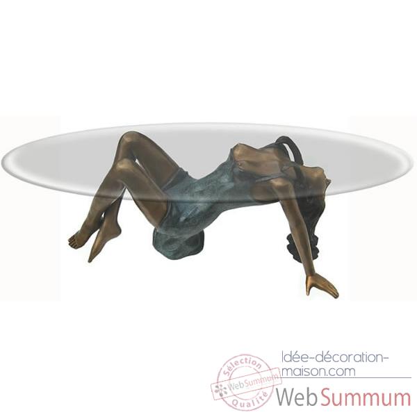 Table basse en verre avec statue