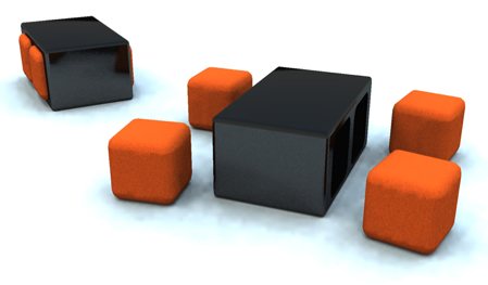 Table basse avec des poufs intégrés