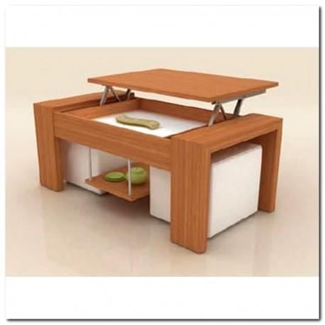 Table basse avec pouf bois