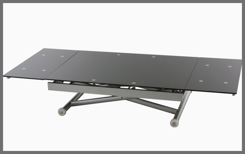 Table basse relevable en verre noire avec rallonge