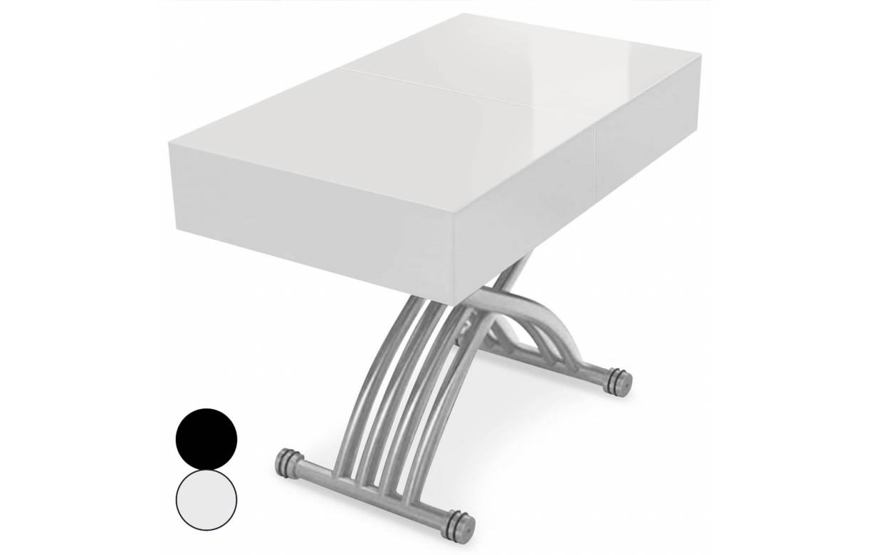 Table basse relevable extensible blanc laqué