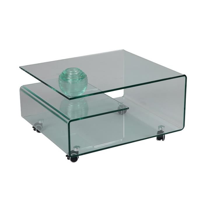 Table basse en verre à roulettes design