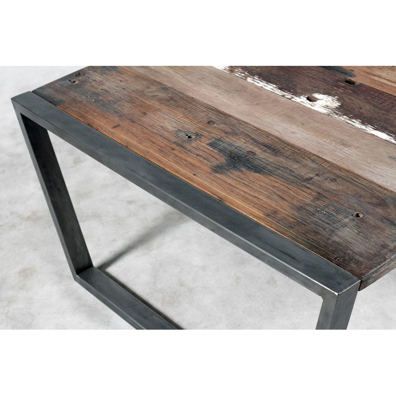Table basse carrée fer et bois