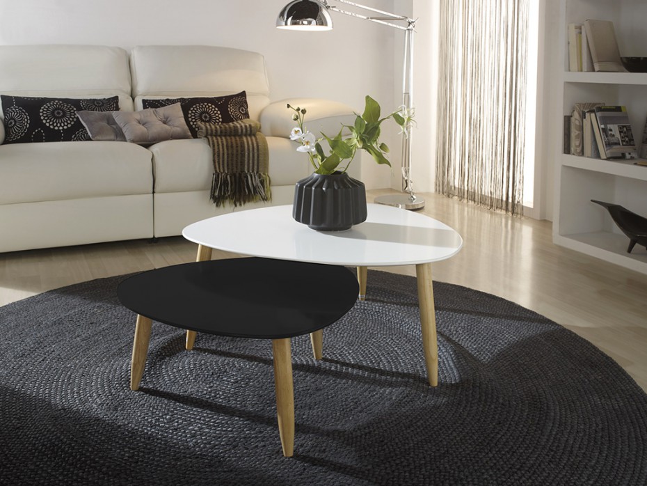 Table basse gigogne coloris blanc / noir