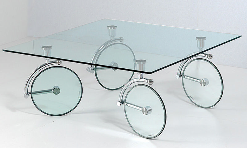 Table basse en verre avec roulettes